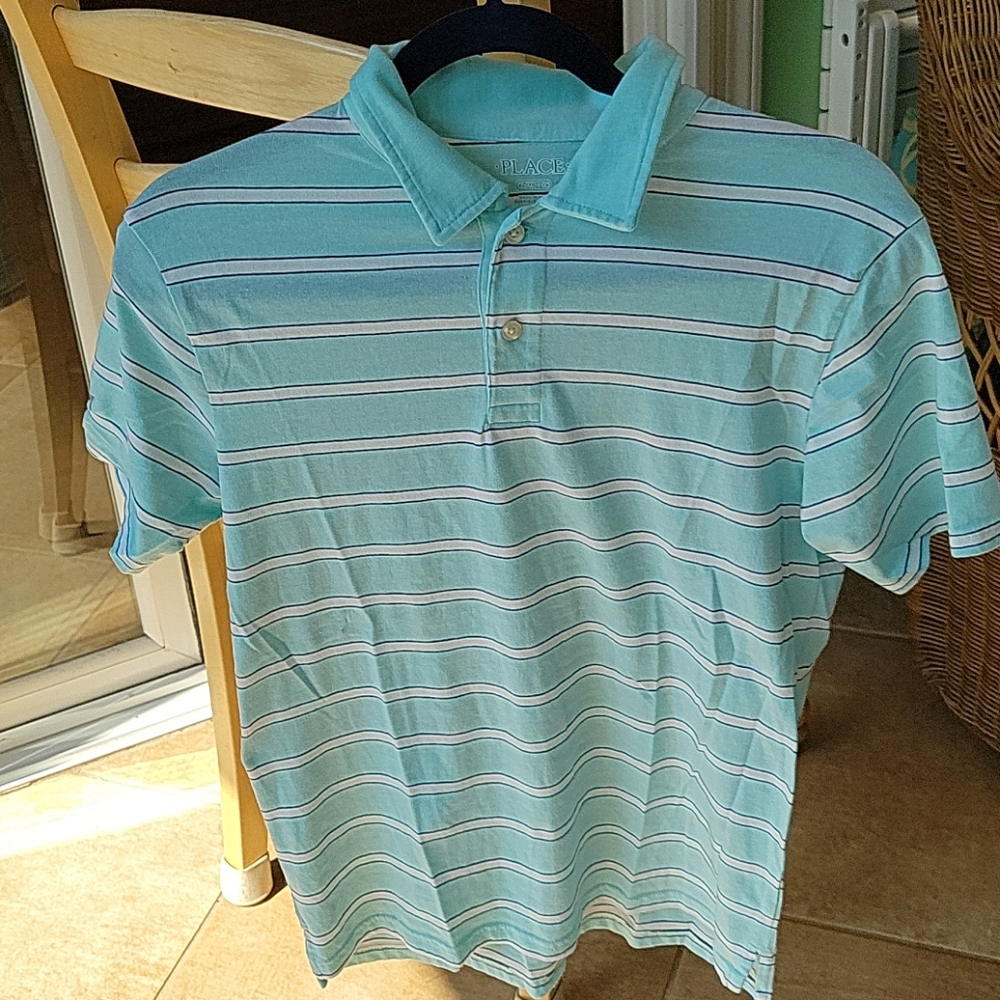 Childrens place teal striped polo xl/14